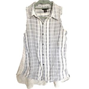 Sleeveless Button Down Collard Plaid Flow Top